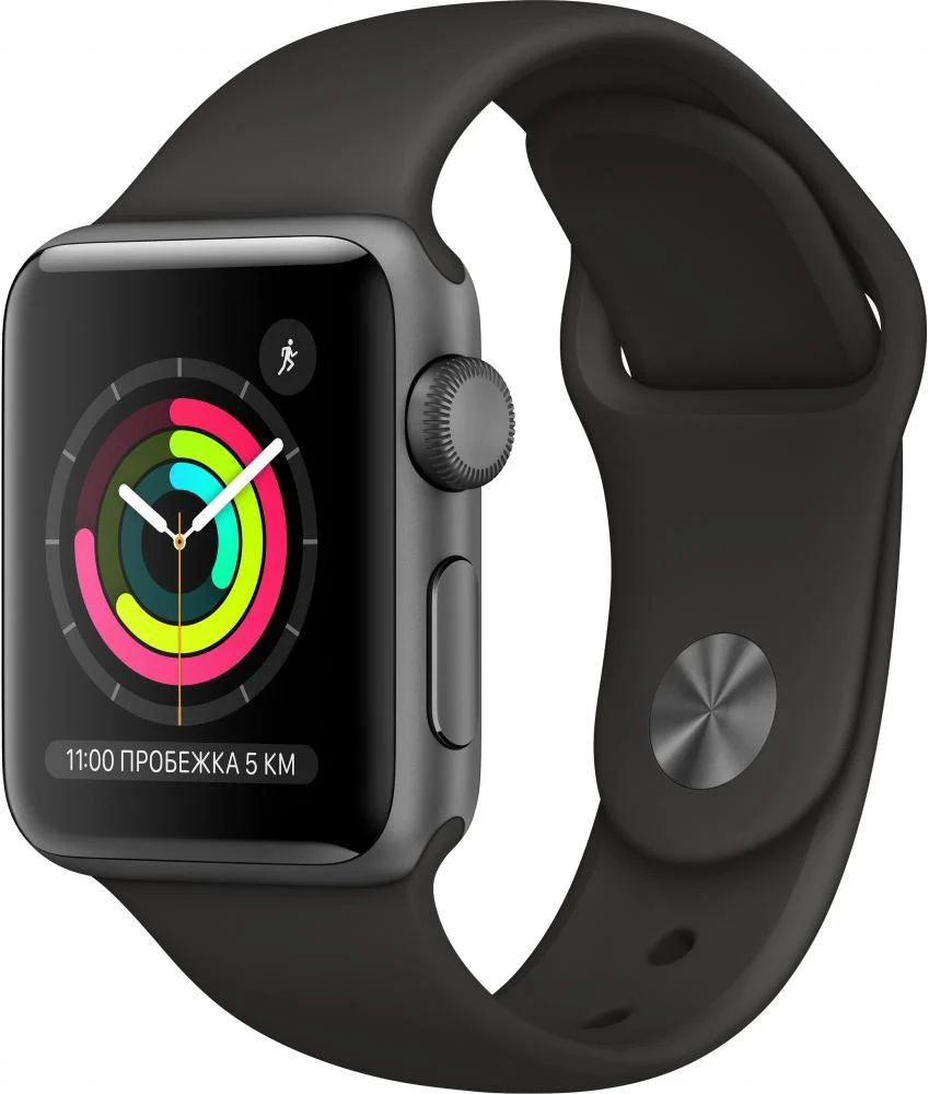 Apple Watch Series 3 GPS 42mm (корпус - серый космос, спортивный ремешок черного цвета)— фото №0