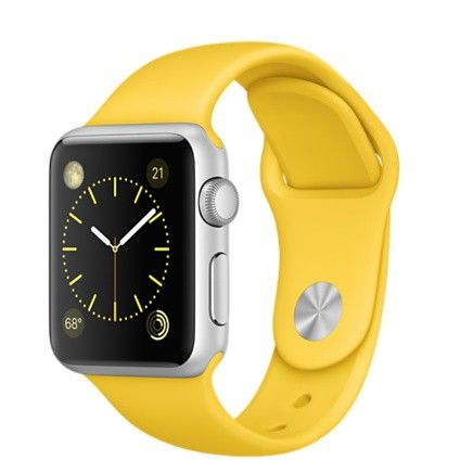 Apple Watch Sport (MMFE2) - 42 мм, серебристый алюминий, жёлтый спортивный ремешок— фото №0