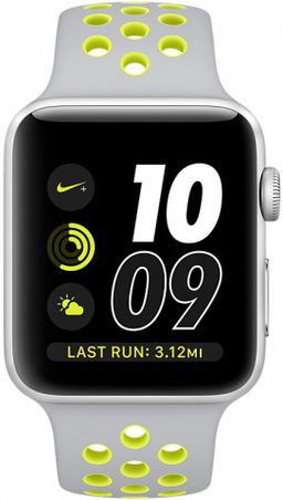 Apple Watch Nike+ (MNYQ2RU/A) - 42 мм, серебристый алюминий, спортивный ремешок Nike цвета «листовое серебро/салатовый»— фото №1