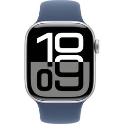 Apple Watch Series 10  (корпус - серебристый, 42mm ремешок Sport Band синий, размер M/L)— фото №1