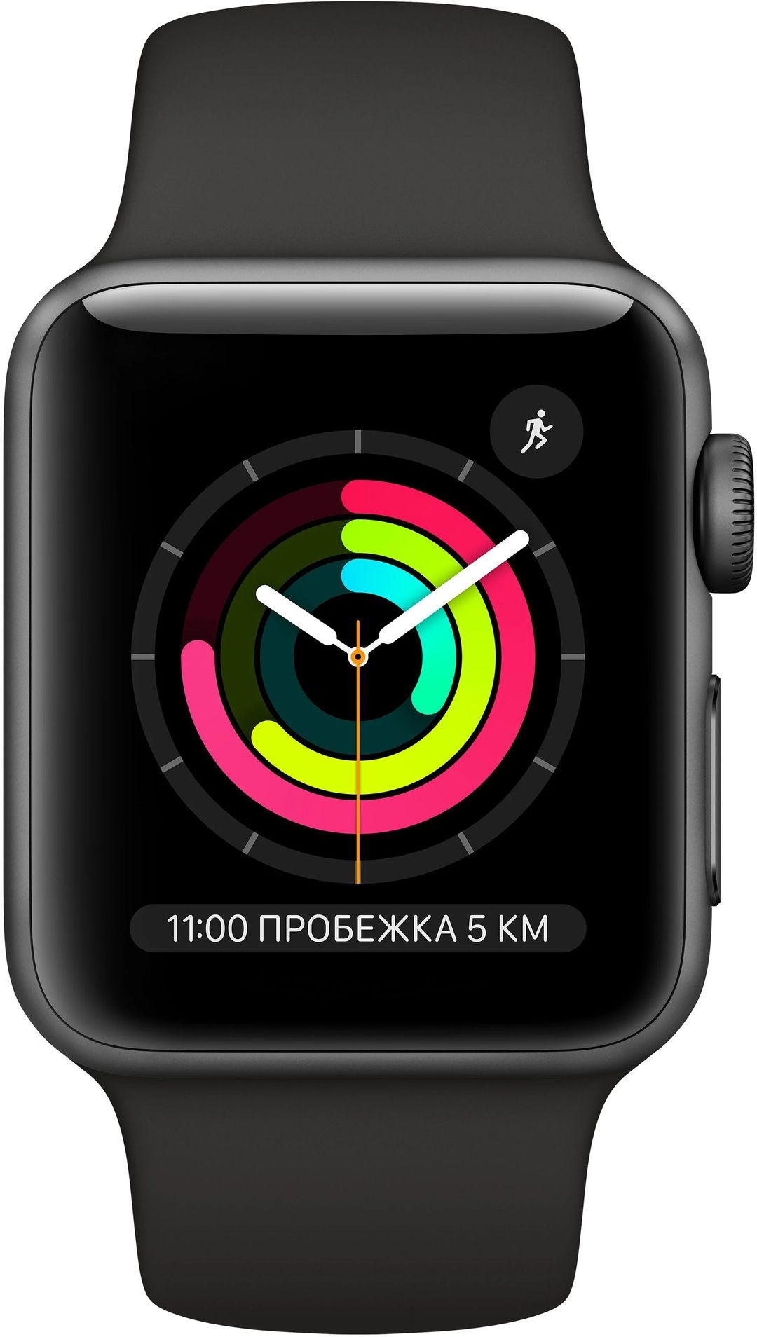 Apple Watch Series 3 (MQKV2RU/A) - 38 мм, алюминий «серый космос», спортивный ремешок черного цвета— фото №1