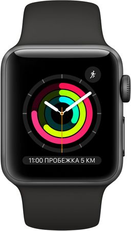 Apple Watch Series 3 (MQKV2RU/A) - 38 мм, алюминий «серый космос», спортивный ремешок черного цвета— фото №1