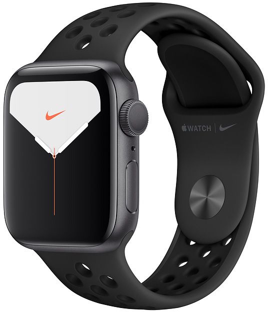 Apple Watch Nike Series 5, 44 мм, алюминий цвета «серый космос», спортивный ремешок Nike «антрацитовый/чёрный»— фото №0