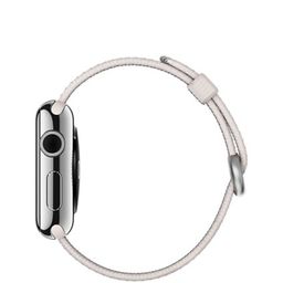 Apple Watch (MMG02) - 42 мм, нержавеющая сталь, ремешок жемчужного цвета из плетёного нейлона— фото №1