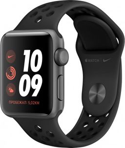 Apple Watch Nike+ Series 3, 38 мм, алюминий цвета «серый космос», спортивный ремешок Nike цвета «антрацитовый/чёрный»— фото №0