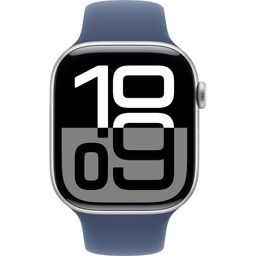 Apple Watch Series 10  (корпус - серебристый, 46mm ремешок Sport Band синий, размер S/M)— фото №1