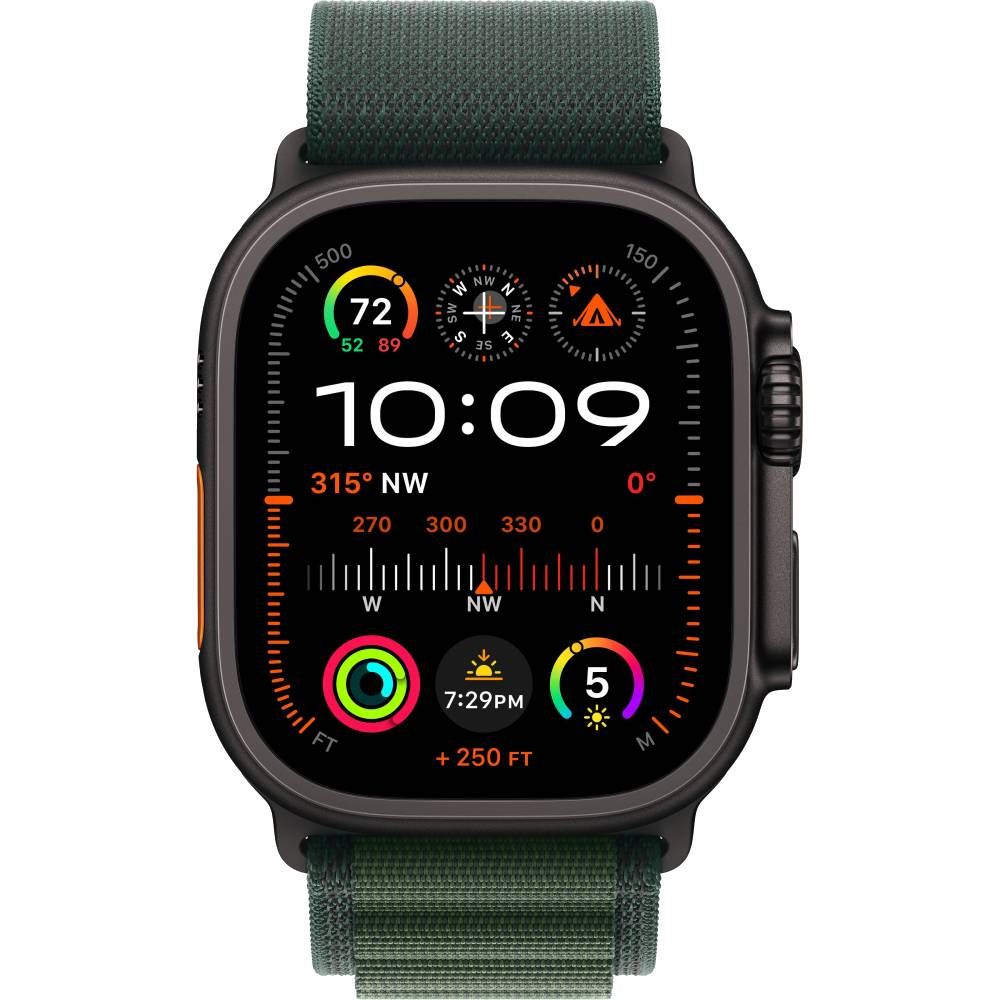 Apple Watch Ultra 2 GPS + Cellular 49mm (корпус - черный титан, ремешок Alpine Loop темно-зеленый, IP6X)— фото №1