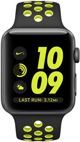 Apple Watch Nike+ (MP0A2RU/A) - 42 мм, алюминий «серый космос», спортивный ремешок Nike цвета «чёрный/салатовый»— фото №1