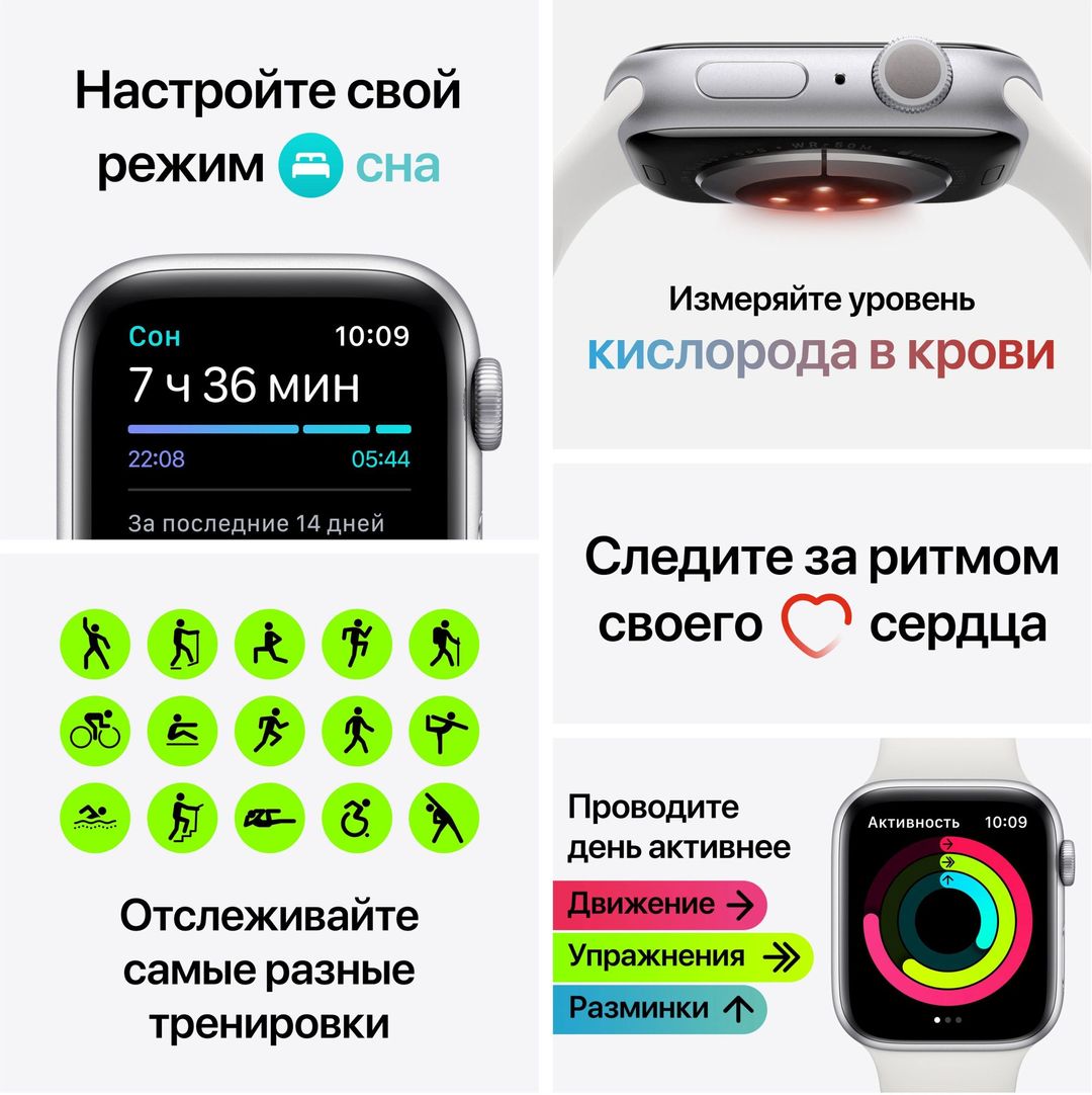 Apple Watch Series 6 GPS, 44 мм, алюминий тёмно-синего цвета, спортивный ремешок цвета «тёмный ультрамарин»— фото №5