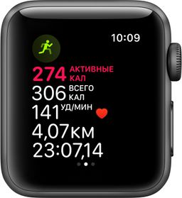 Apple Watch Series 3 GPS 38mm (корпус - серый космос, спортивный ремешок черного цвета)— фото №3