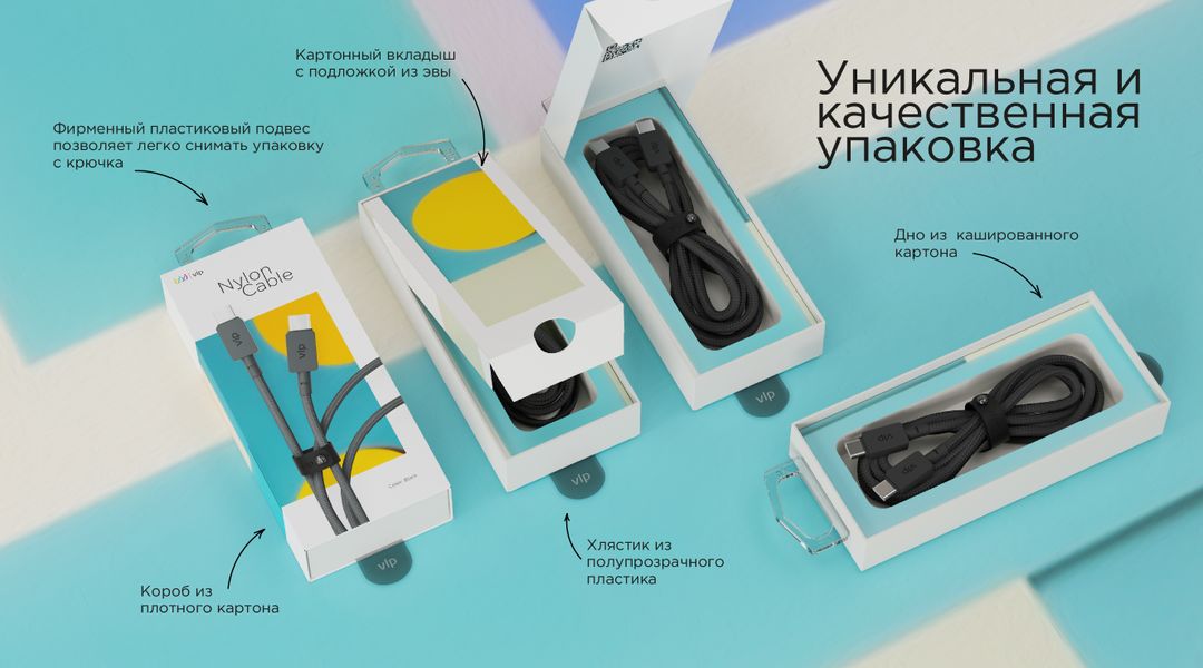 Кабель VLP Nylon Cable USB-C / USB-C, A, 100Вт  2м, белый— фото №7