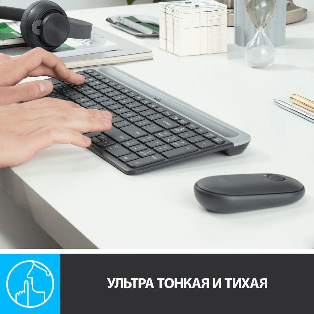 Клавиатура и мышь Logitech MK470 Slim Wireless, серый— фото №5