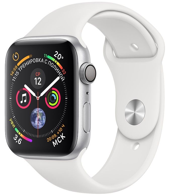 Apple Watch Series 4 (MU642RU/A) - 40 мм, серебристый алюминий, белый спортивный ремешок— фото №0