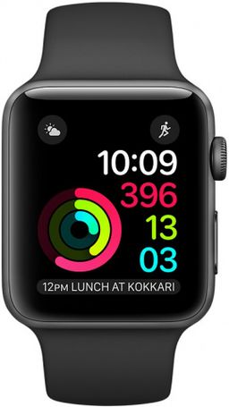 Apple Watch Series 2 (MP0D2RU/A) - 38 мм, алюминий «серый космос», черный спортивный ремешок— фото №1