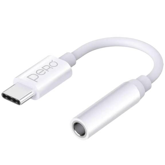 Переходник PERO AD09 USB-C / mini-jack 3.5 mm, белый— фото №0