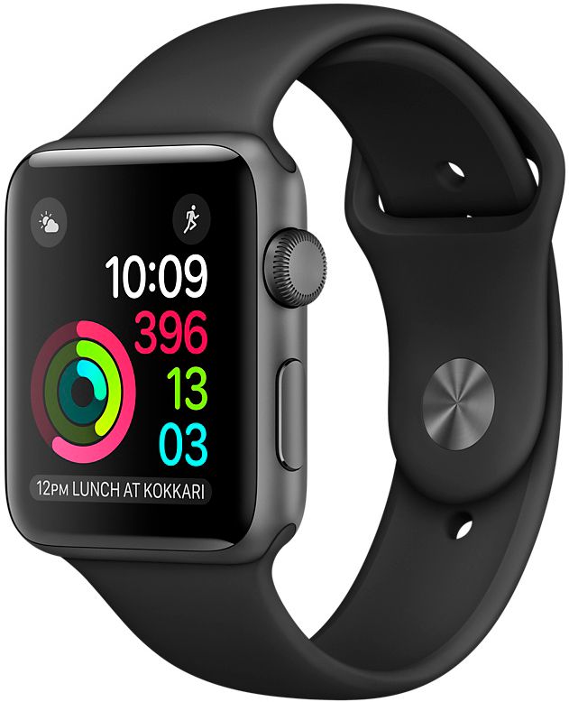 Apple Watch Series 1 (MP032RU/A) - 42 мм, алюминий «серый космос», черный спортивный ремешок— фото №0