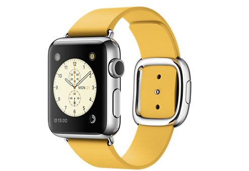 Apple Watch (MMFG2) - 38 мм, нержавеющая сталь, ремешок цвета «весенняя мимоза» с современной пряжкой— фото №0