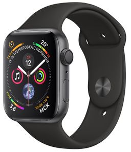 Apple Watch Series 4 (MU6D2RU/A) - 44 мм, алюминий «серый космос», спортивный ремешок черного цвета— фото №0