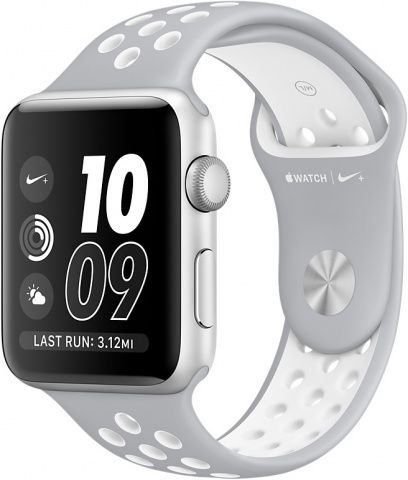 Apple Watch Nike+ (MNNQ2RU/A) - 38 мм, серебристый алюминий, спортивный ремешок Nike цвета «листовое серебро/белый»— фото №0