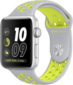 Apple Watch Nike+ (MNYP2RU/A) - 38 мм, серебристый алюминий, спортивный ремешок Nike цвета «листовое серебро/салатовый»— фото №0