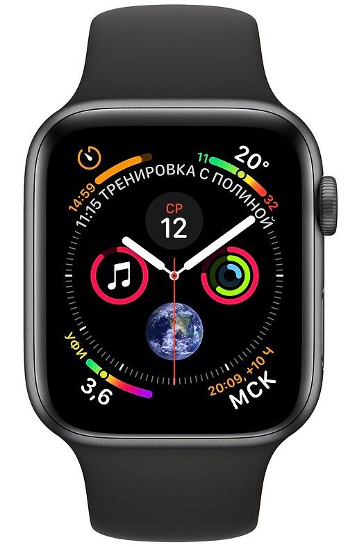 Apple Watch Series 4 (MU662RU/A) - 40 мм, алюминий «серый космос», спортивный ремешок черного цвета— фото №1