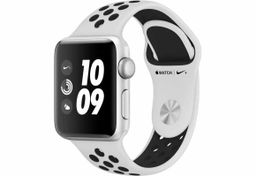 Apple Watch Nike+ GPS (MQKX2RU/A) - 38 мм, серебристый алюминий, спортивный ремешок Nike цвета «чистая платина/черный»— фото №0