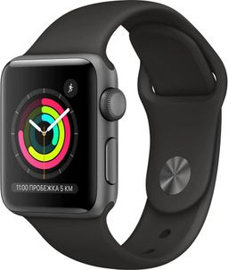 Apple Watch Series 3 (MQKV2RU/A) - 38 мм, алюминий «серый космос», спортивный ремешок черного цвета— фото №0