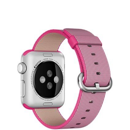 Apple Watch Sport (MMF32) - 38 мм, серебристый алюминий, розовый ремешок из плетёного нейлона— фото №2