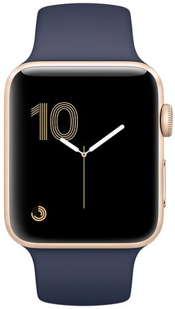 Apple Watch Series 2 (MQ152RU/A) - 42 мм, золотистый алюминий, тёмно-синий спортивный ремешок— фото №1