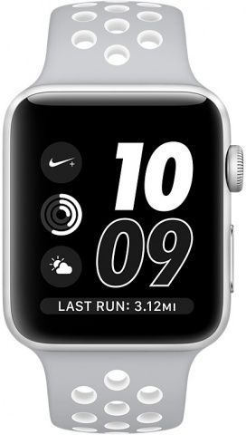 Apple Watch Nike+ (MNNQ2RU/A) - 38 мм, серебристый алюминий, спортивный ремешок Nike цвета «листовое серебро/белый»— фото №1