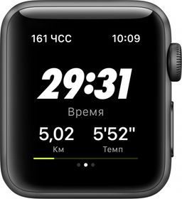 Apple Watch Nike+ Series 3, 38 мм, алюминий цвета «серый космос», спортивный ремешок Nike цвета «антрацитовый/чёрный»— фото №3