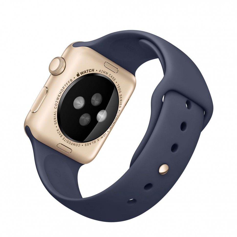 Apple Watch Sport (MLC72) - 42 мм, золотистый алюминий, тёмно-синий спортивный ремешок— фото №3