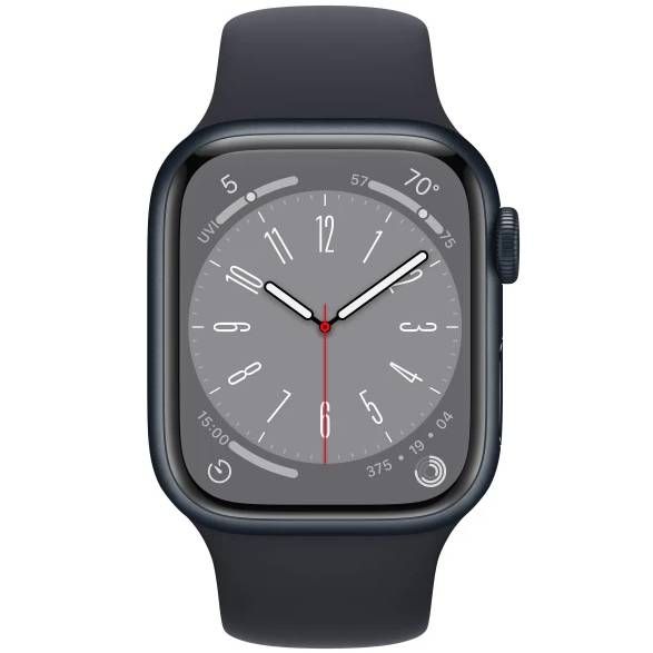 Apple Watch Series 8 GPS 45mm (корпус - темная ночь, спортивный ремешок цвета тёмная ночь, IP6X)— фото №1