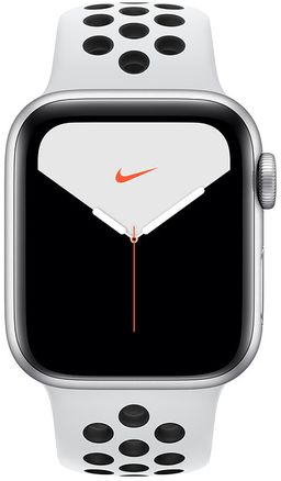 Apple Watch Nike Series 5, 44 мм, алюминий серебристого цвета, спортивный ремешок Nike «чистая платина/чёрный»— фото №1