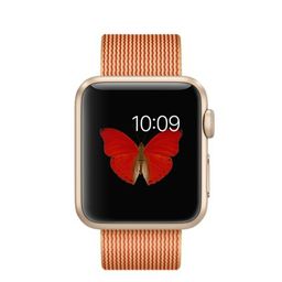 Apple Watch Sport (MMF52) - 38 мм, золотистый алюминий, золотисто-красный ремешок из плетёного нейлона— фото №1