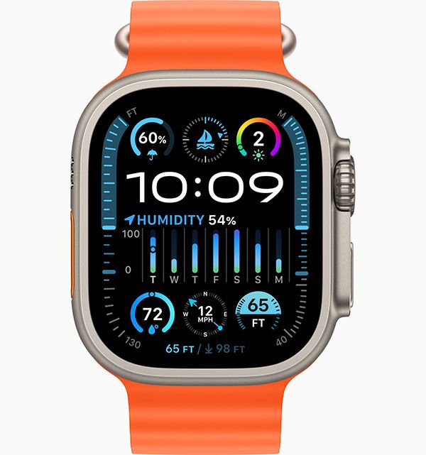 Apple Watch Ultra 2 GPS + Cellular 49mm (корпус - титан, ремешок Ocean Band оранжевый, IP6X)— фото №1