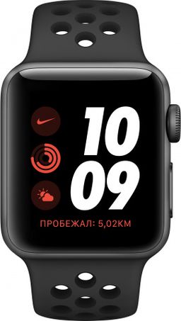 Apple Watch Nike+ Series 3, 38 мм, алюминий цвета «серый космос», спортивный ремешок Nike цвета «антрацитовый/чёрный»— фото №1