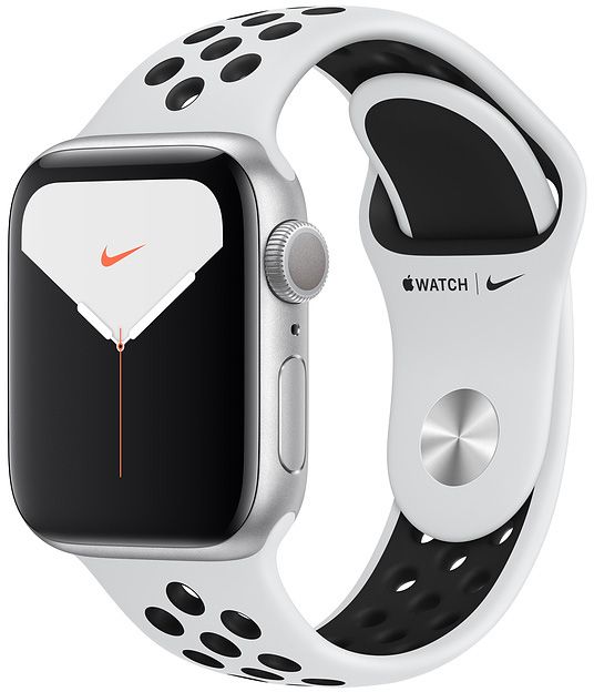 Apple Watch Nike Series 5, 40 мм, алюминий серебристого цвета, спортивный ремешок Nike «чистая платина/чёрный»— фото №0