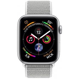 Apple Watch Series 4 (MU6C2RU/A) - 44 мм, серебристый алюминий, спортивный браслет цвета «белая ракушка»— фото №1