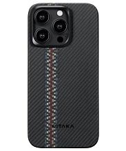 Чехол-накладка Pitaka Fusion Weaving MagEZ Case 4 Rhapsody600D для iPhone 15 Pro, арамид (кевлар), черный/красный/синий - 0