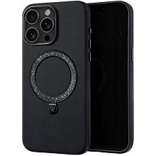 Чехол-накладка PYNANA Dancing Circle для iPhone 16 Pro Max, экокожа, черный - 2